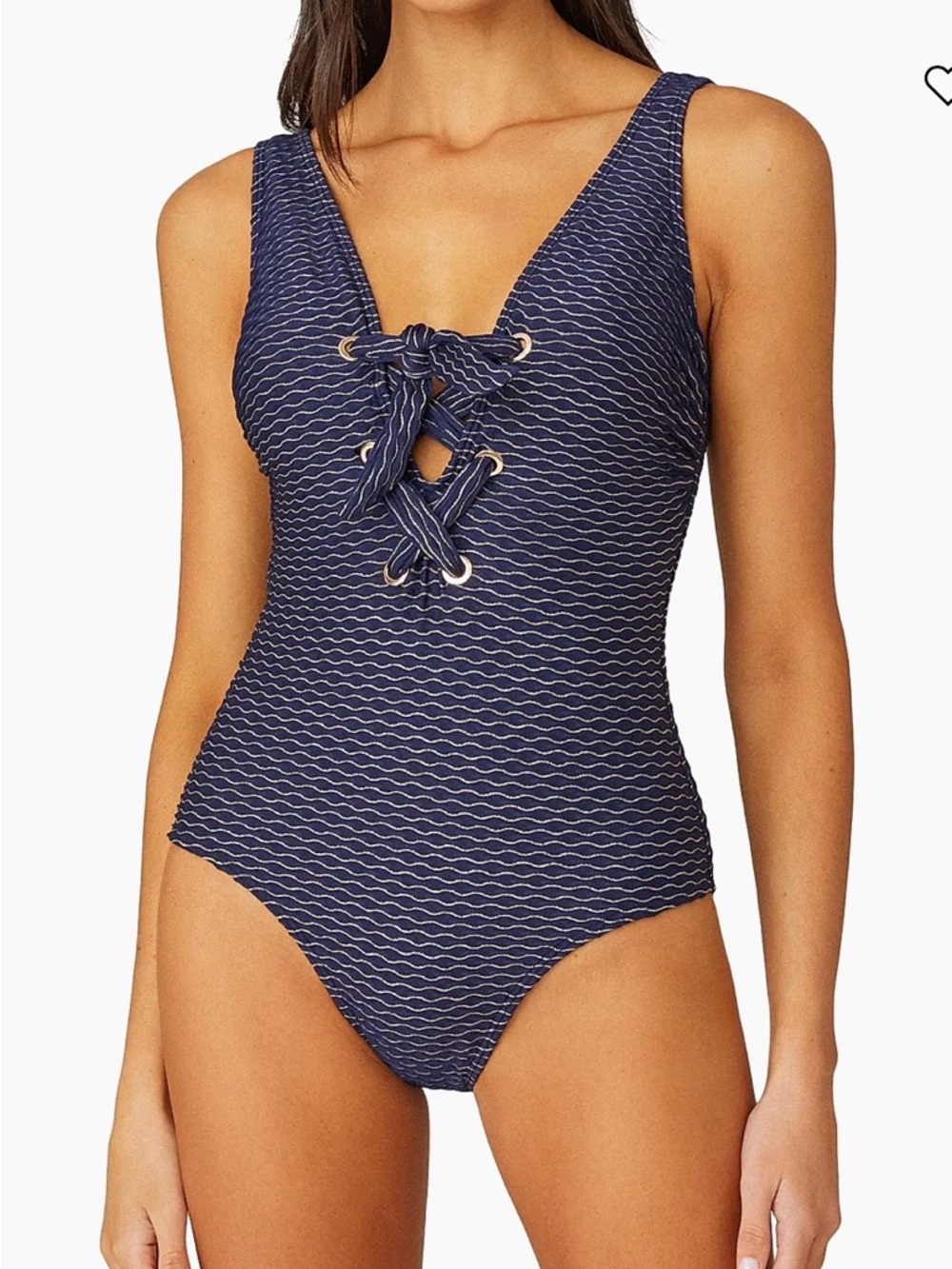 Shoshanna Navy Gold  Print Lace-Up One-Piece